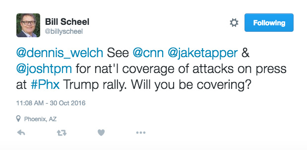 Bill Scheel Tweets on Trump Rally Press Coverage